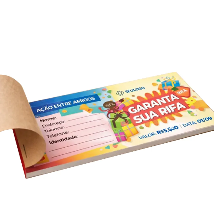 Rifa Colorida Blocada Com Picote Apergaminhado 90g